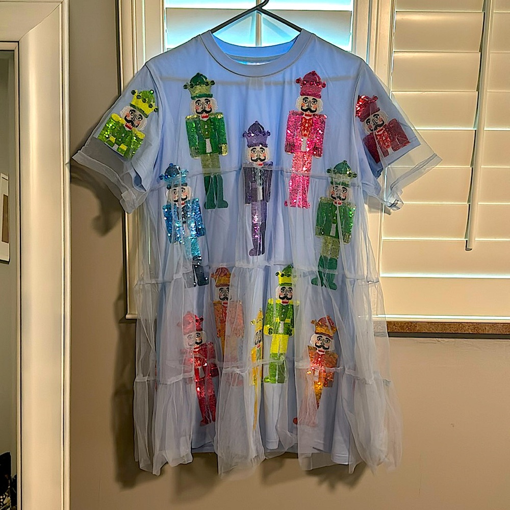 Queen of sparkles short sleeve nutcracker dress with tulle overlay. Size M